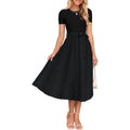 Zesica Women'S 2026 Summer Short Sleeve Midi Dresses Crewneck Knit Belted Pleated A Line Flowy Wedding Guest Long Dress