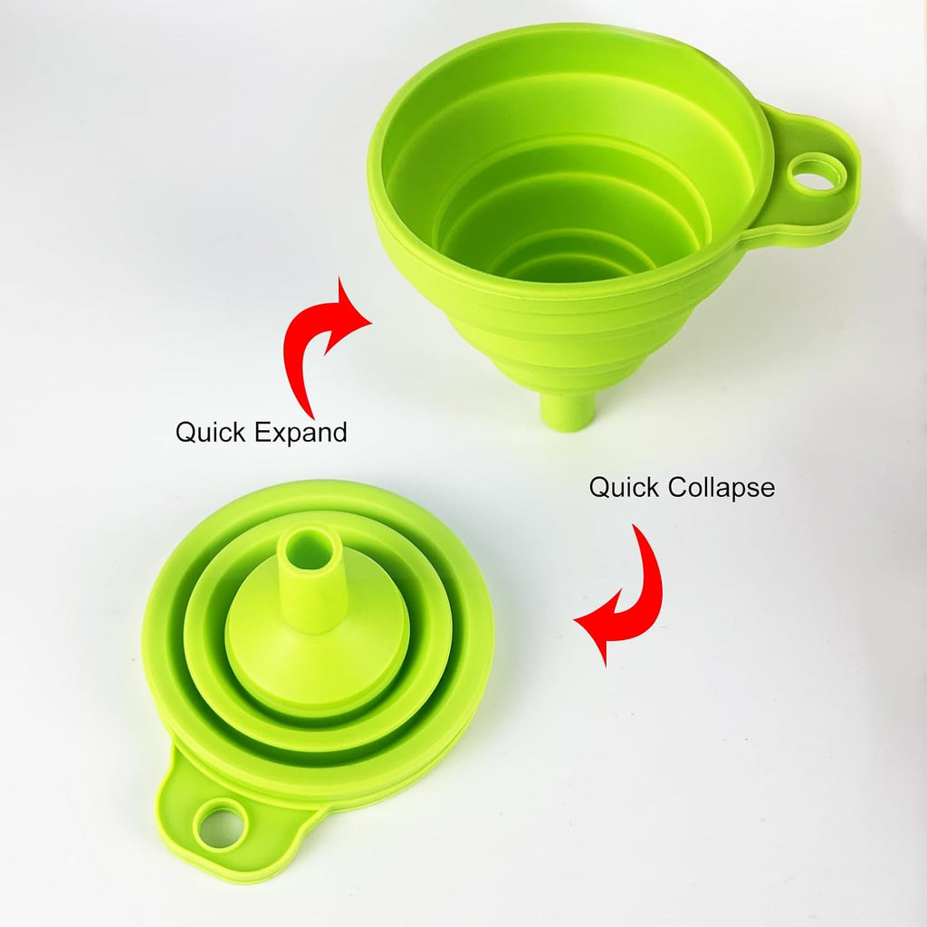 Foldable Silicone Funnel Set (4 Pack) – Collapsible Small & Large Funnels For Kitchen, Water Bottles & Liquid Transfer – Food Grade