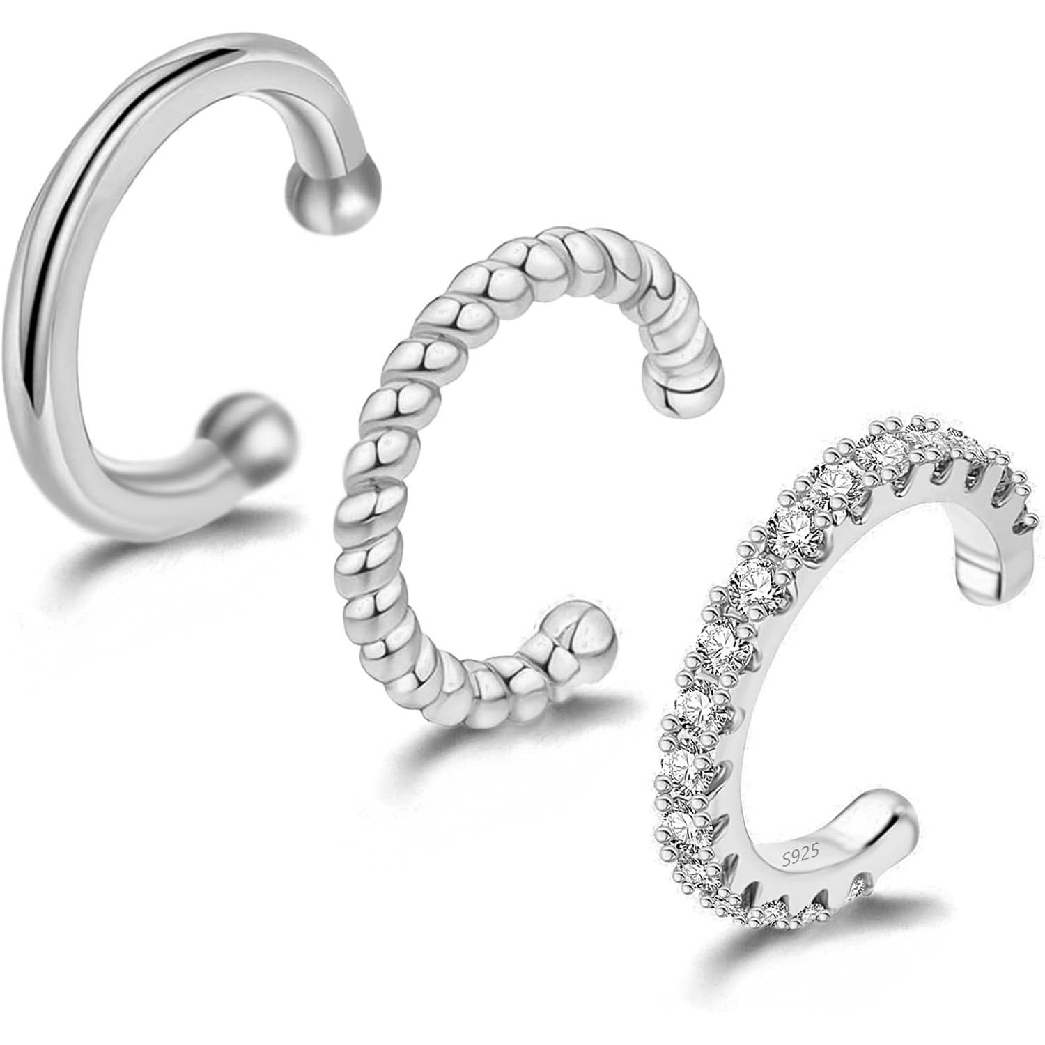 3Pcs Ear Cuffs Non Piercings Gifts for Girls Women, Teen Gifts Trendy Stuff Gold Silver Clip On Cuff Earrings Set Jewelry