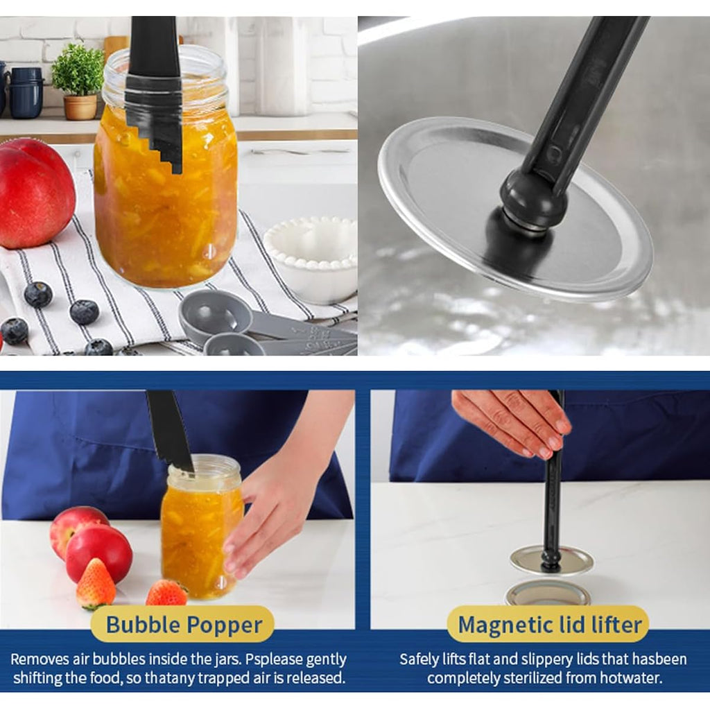 Canning Jar Lifter Tongs With Jar Lid Lifter Magnetic Lid Lifter,Canning Bubble Popper Bubble Remover And Canning Labels For Canning Supplies Starter Kit,4Pcs Canning Tools-Black