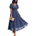 Lillusory Womens Summer Floral Maxi Dress Short Sleeve V Neck Wedding Guest Long Dresses With Pockets