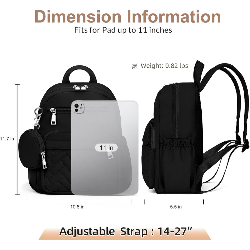 SYTRAH Mini Backpack for Women Small Backpack Purse, Anti Theft Backpack Waterproof Lightweight Puffer Back packs for Travel, Work with Coin Purse Black
