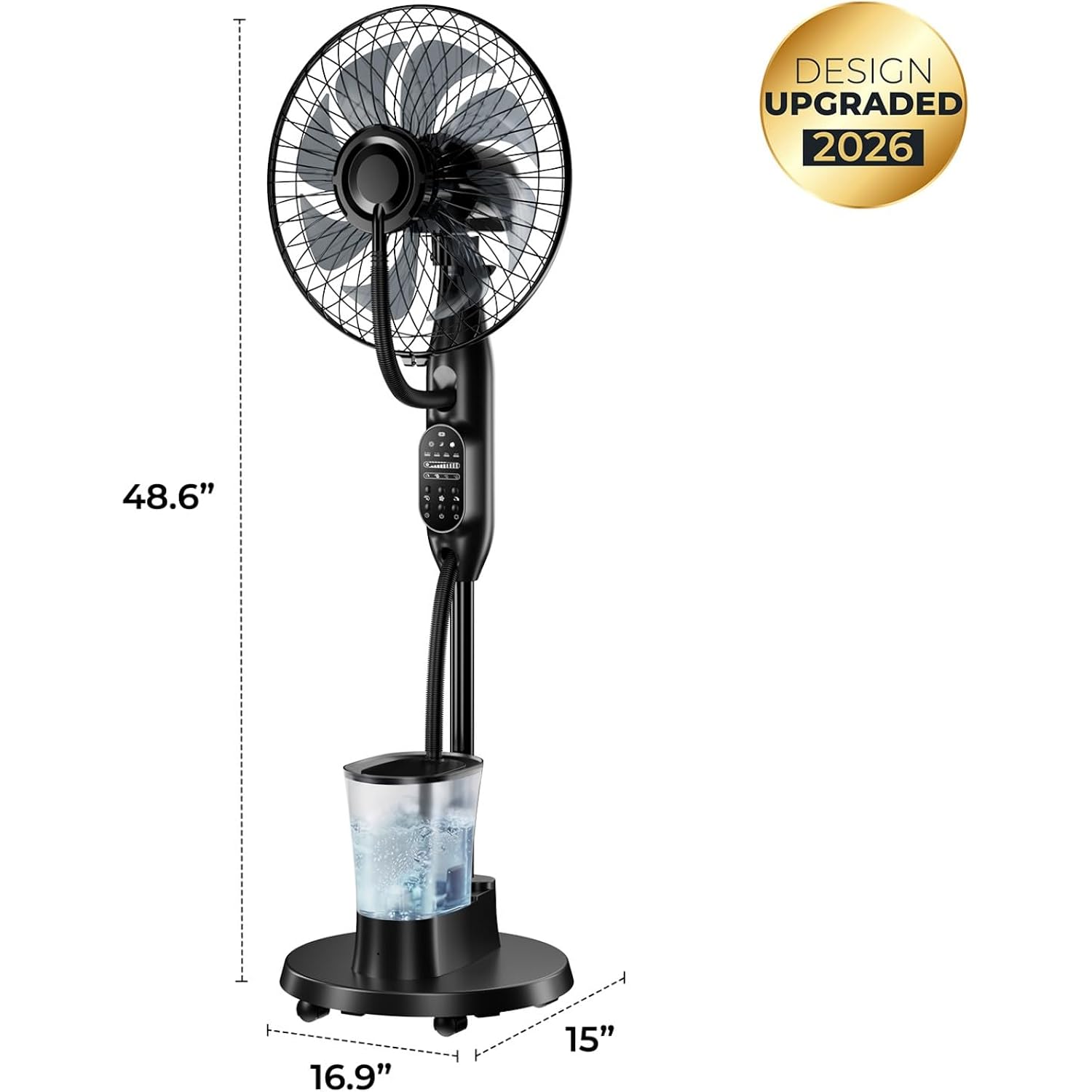 Misting Fan, 16'' Standing Fan With Humidifier, Oscillating Fan With 3 Winds 9 Speeds, Ultrasonic Humidifier For Bedroom/Living Room/Office, 0.5-7H Timer For Daily Indoor Cool