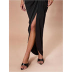 Floerns Women'S Elegant Long Dress Asymmetrical Off Shoulder Ruched Slit Bodycon Cocktail Dresses