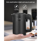 0.6L Small Electric Tea Kettle Lightweight, 20 Ounce Double Wall Hot Water Boiler Stainless Steel Auto Shut-Off, 120V Portable Travel Electric Kettle Fast Boil For Tea And Coffee, Black
