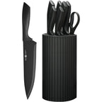 Knife Set, 8-Piece Kitchen Knife Set With Universal Block - Anti-Rust Chef Knives, Ergonomic Design, Dishwasher Safe (Black)