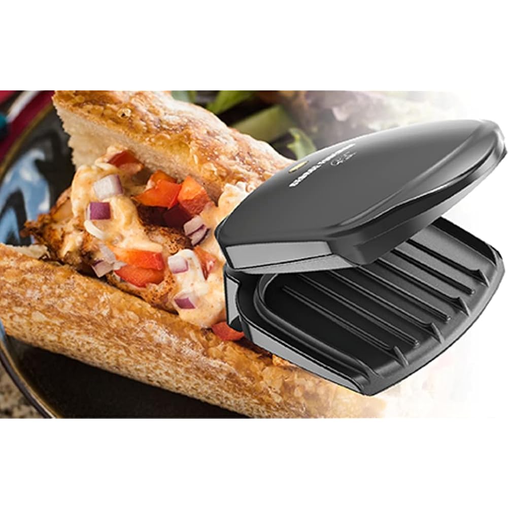 George Foreman GR10B 2-Serving Mini Grill & Panini Press, Compact 7.3” x 5.6” Cooking Surface,1–2 Servings, Dorms & Small Kitchens