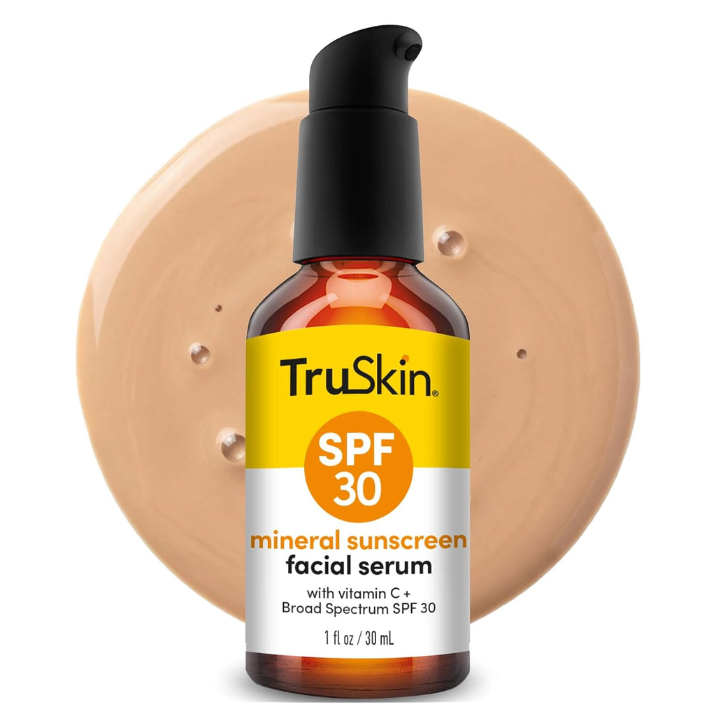 Truskin Sunscreen Serum For Face - Spf 30 Universal Tinted Mineral Sunscreen Face Serum With Zinc Oxide - Sheer, Lightweight Finish With Vitamin C, Hyaluronic Acid, Ceramides & Niacinamide, 1 Fl Oz