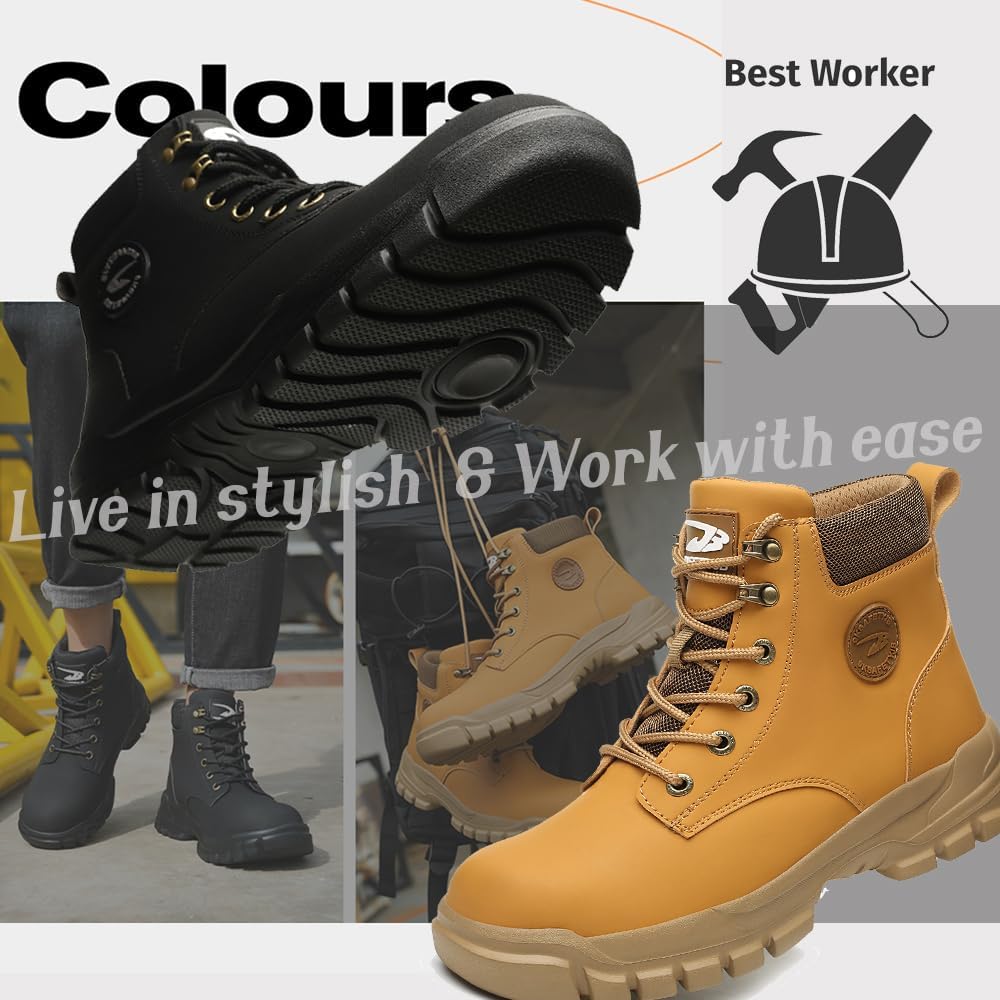 Steel Toe Boots For Women Wateproof Safety Shoes Men Lightweight Composite Toe Boots Leather Construction Steel Work Shoes