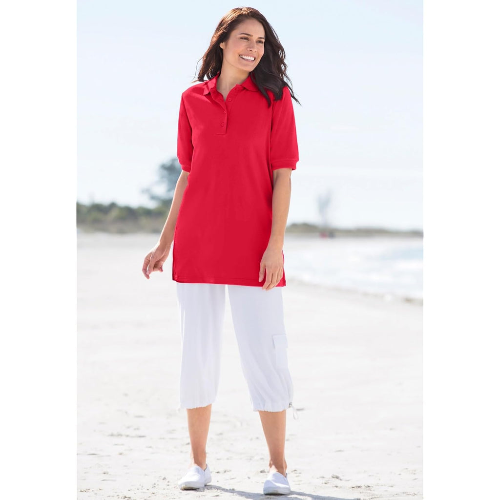 Woman Within Plus Size Elbow-Sleeve Polo Tunic