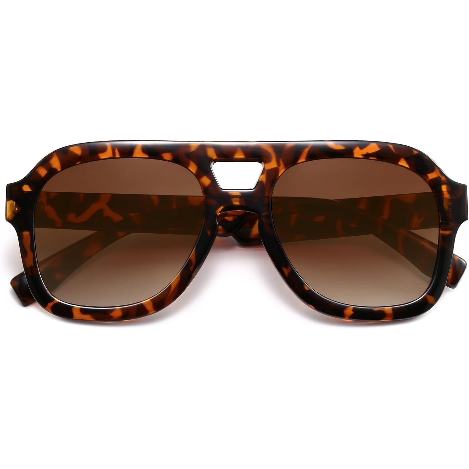 Oversized Flat Top Sunglasses For Women Men, Retro 70S Chunky Aviator Style With Double Bridge, Trendy Square Shades