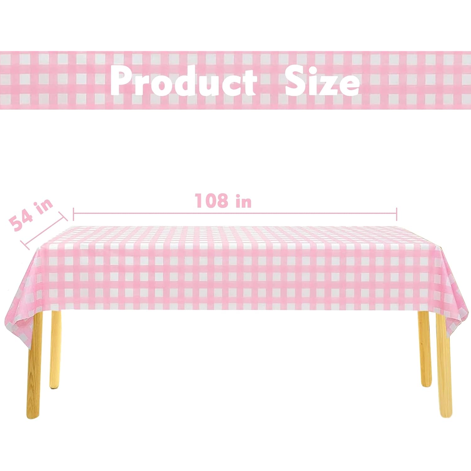 Kesfey 3 Packs Pink Gingham Tablecloth Pink and White Checkered Tablecloths 54 x 108 Inches Disposable Plastic Gingham Tablecovers Waterproof Rectangle Picnic Table Covers for Birthday Party Supplies