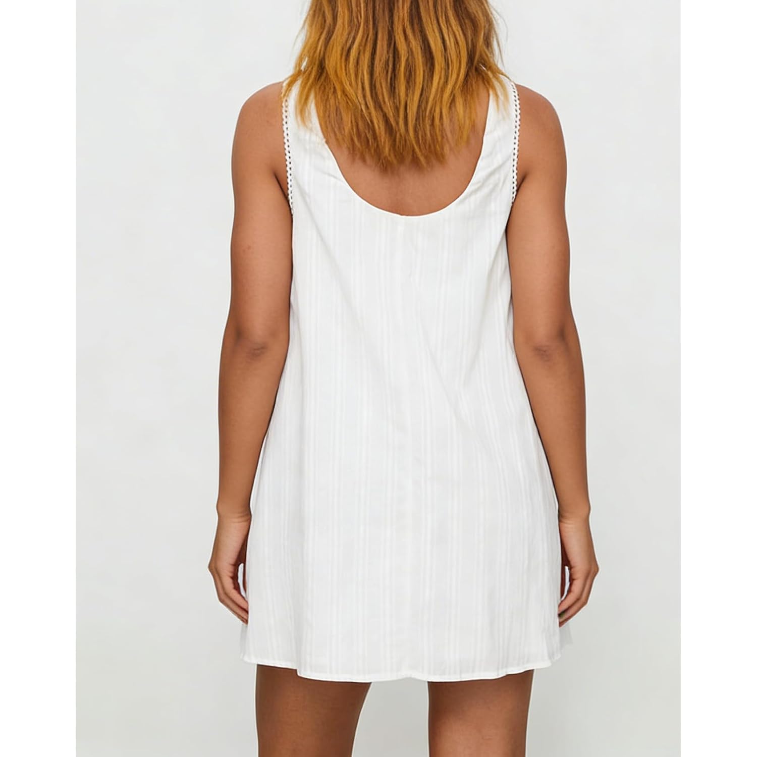 Womens Babydoll Tank Dress V Neck Swing Mini Dress Lace Trim Low Back Cute Summer Short Sundress