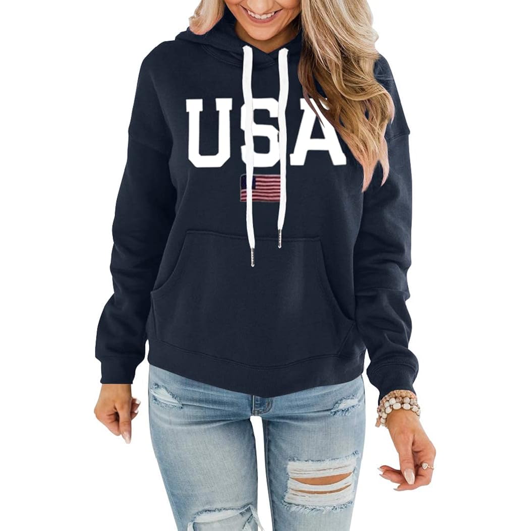 Womens 4Th Of July Graphic Hoodie Sweatshirt Casual Usa Flag Long Sleeve Shirts Loose Pullover Tops