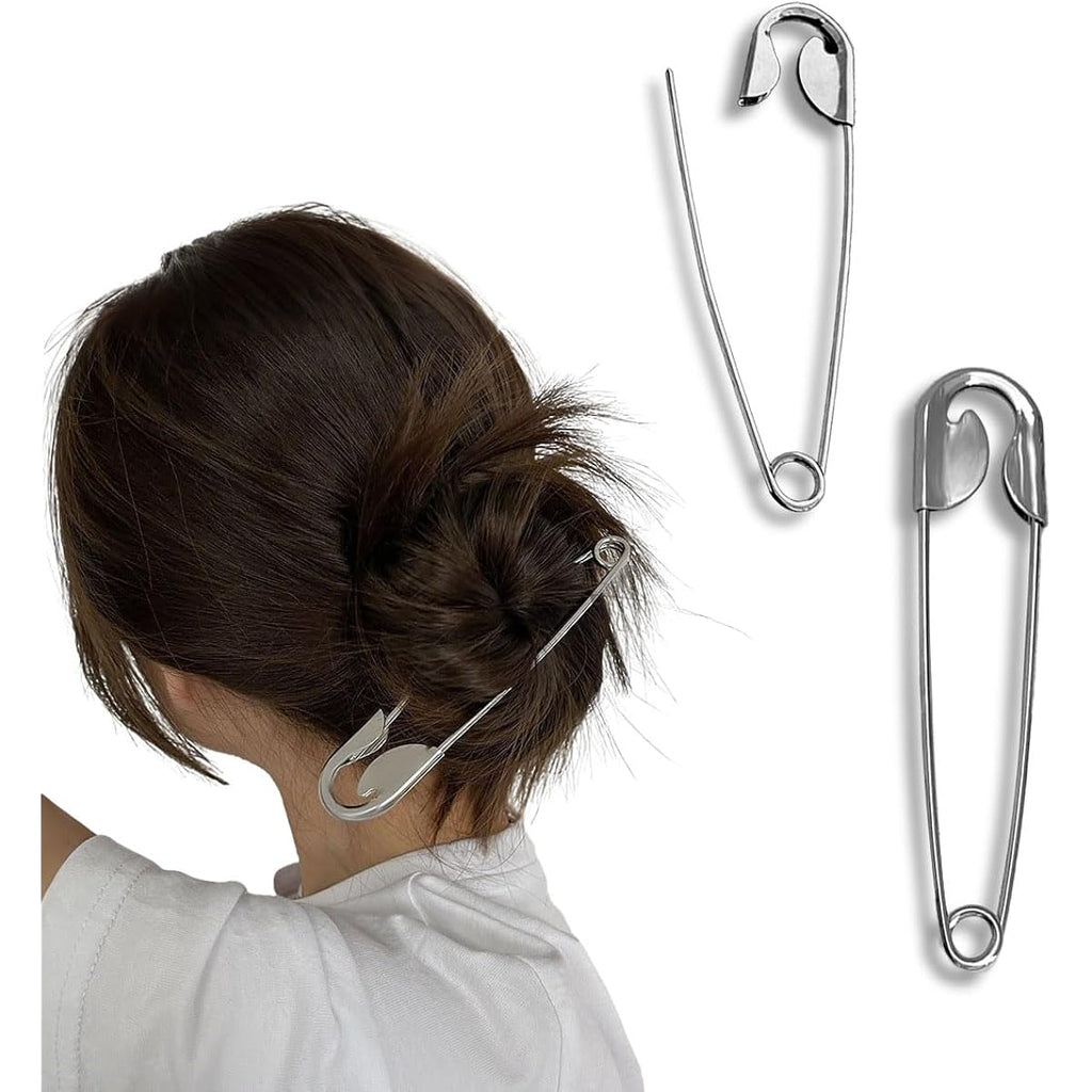 Metal Hair Pins, Funny Pin Shape Design Hair Stick Pin, French Style Hair Stick Clips, Silver, 2-Pack, For Vintage Hairstyle Accessories
