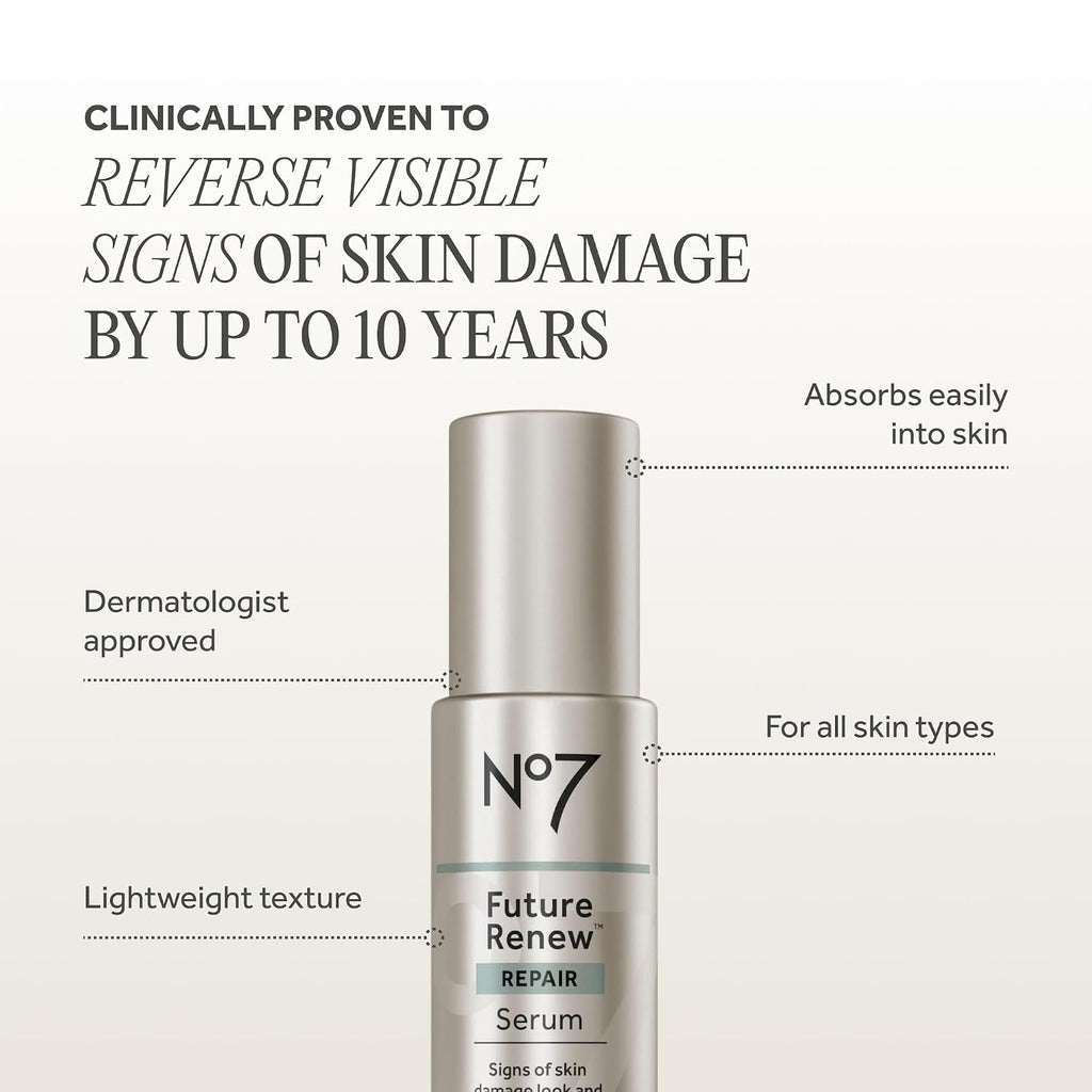 No7 Future Renew Damage Reversal Anti Aging Serum For Face - Face Serum For Women With Peptides To Support Skin Repair - Helps Reduce Fine Lines, Wrinkles, Dryness & Uneven Tone (0.84 Fl Oz)