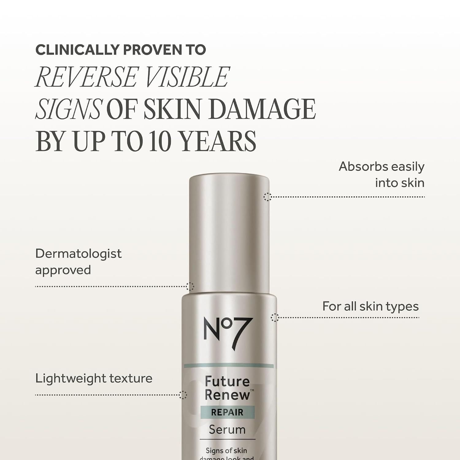 No7 Future Renew Damage Reversal Anti Aging Serum For Face - Face Serum For Women With Peptides To Support Skin Repair - Helps Reduce Fine Lines, Wrinkles, Dryness & Uneven Tone (0.84 Fl Oz)