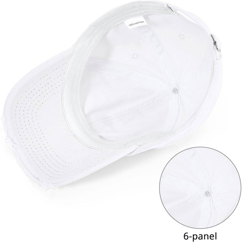 Baseball Cap Women Men Vintage Washed Distressed Hats Adjusted Cotton Dad Hat Adjustable Trucker Headwear White