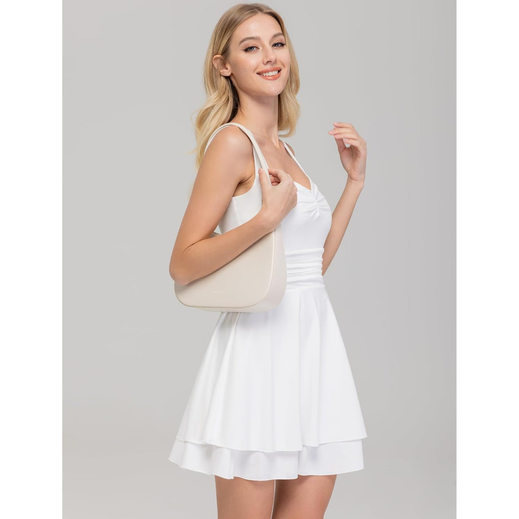 Iwd Women'S Square Neck Sleeveless Mini Dress Ruched Waist Tiered Ruffle Hem A Line Short Dresses