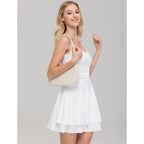 Iwd Women'S Square Neck Sleeveless Mini Dress Ruched Waist Tiered Ruffle Hem A Line Short Dresses