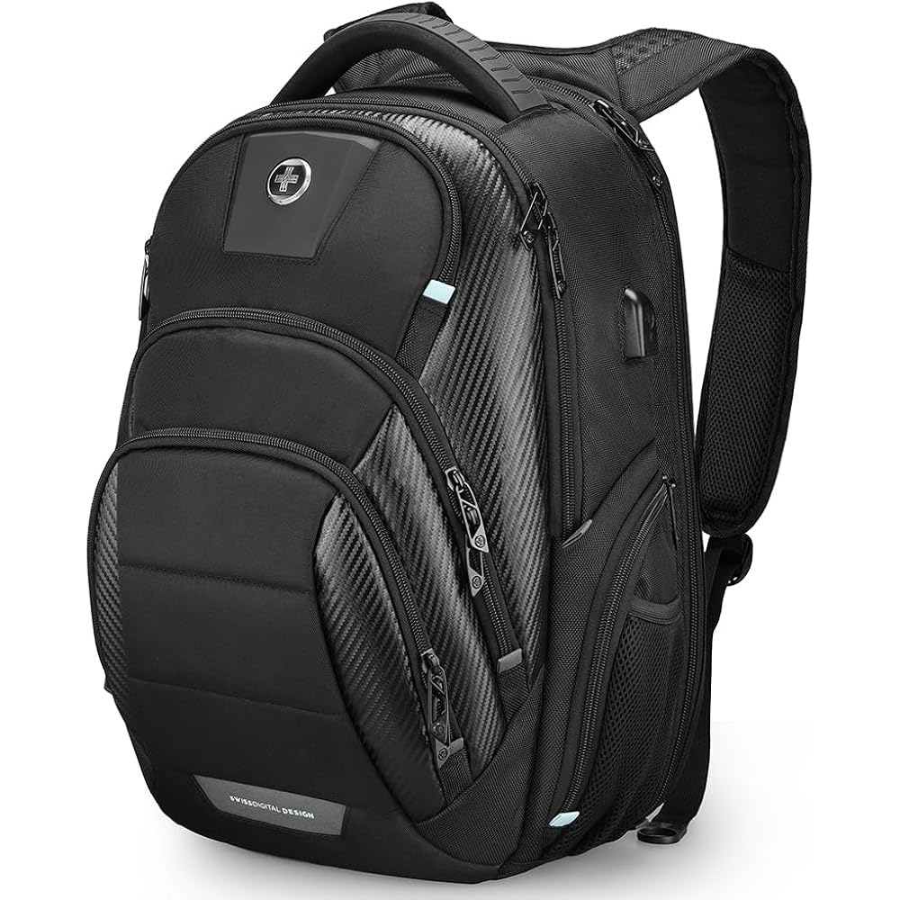 Swissdigital Design Men'S 17 Inch Laptop Backpack With Apple Find My Network And Usb Charging Port, Large Capacity Business Travel Backpack For College And Business Black | Sd1643Fb-01