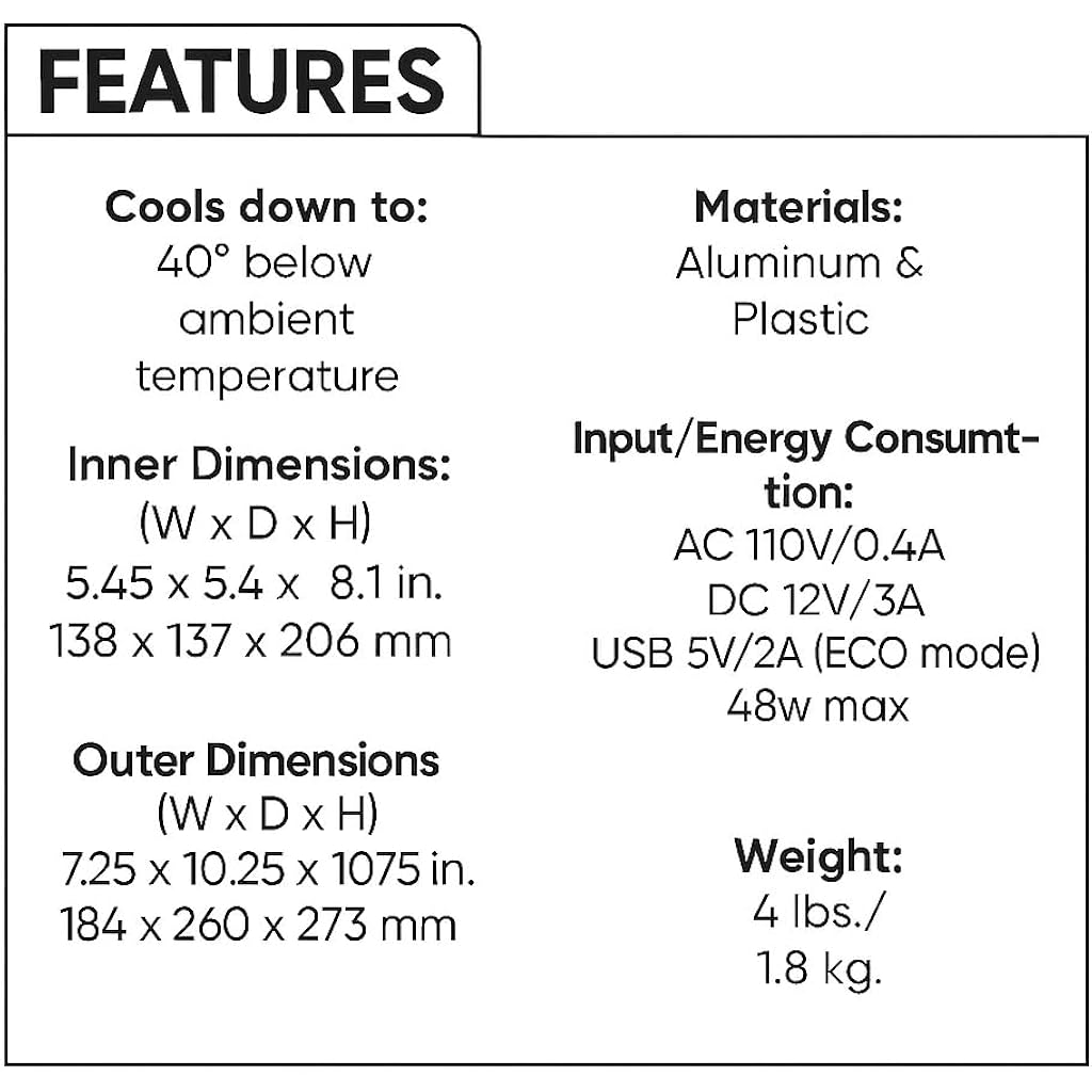 Cooluli Mini Fridge for Bedroom - Car, Office Desk & Dorm Room - Portable 4L/6 Can Electric Plug In Cooler & Warmer for Food, Drinks, Skincare Beauty & Makeup - 12v AC/DC & Exclusive USB Option, Black