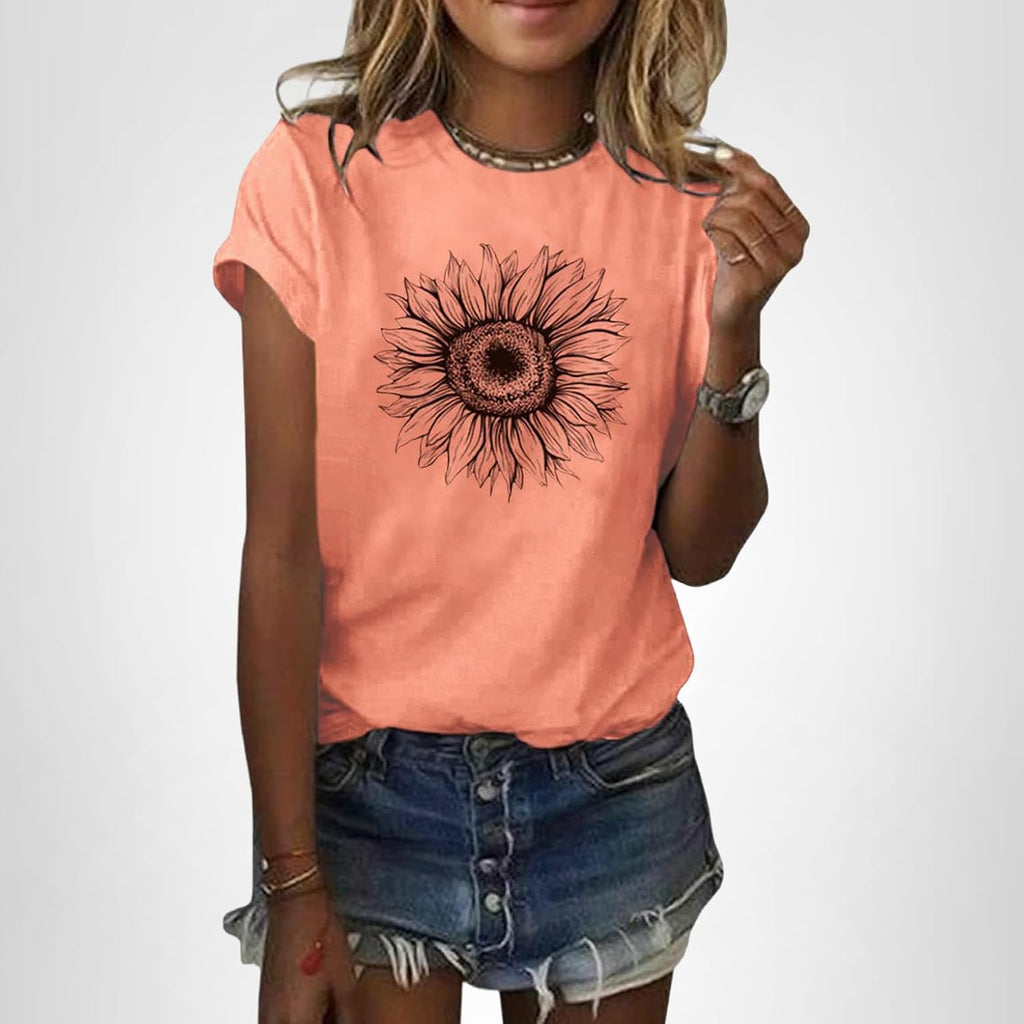 Cicy Bell Women's T Shirts Short Sleeve Tees Sunflower Graphic Loose Summer Tops Orange