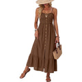 Dokotoo Womens Summer Dresses 2026 Sleeveless Spaghetti Strap Button Down Smocked Beach Vacation Long Maxi Dress With Pockets