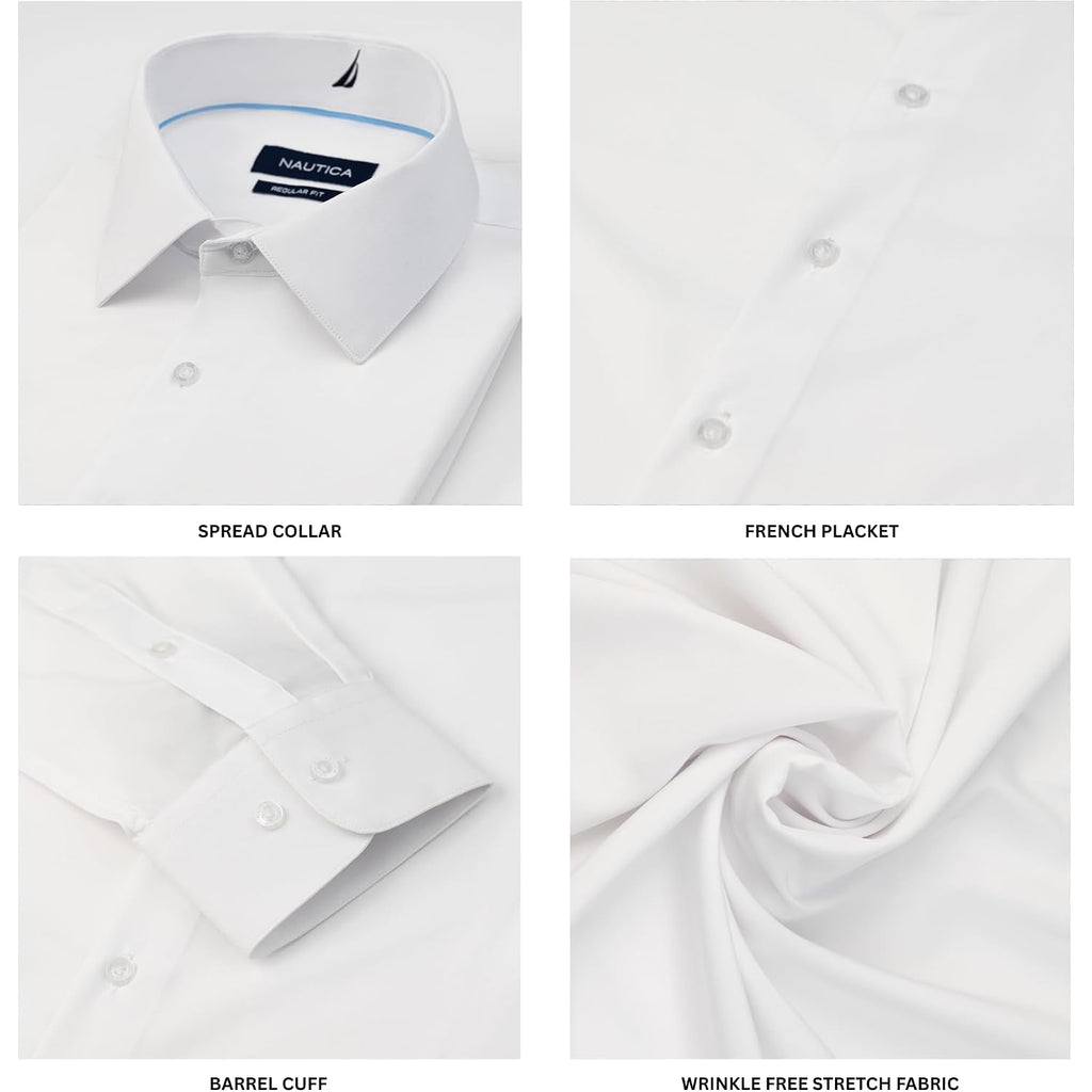 Nautica Slim Fit Mens Dress Shirts Long Sleeve Performance Polyester Fabric Wrinkle Free 4-Way Stretch
