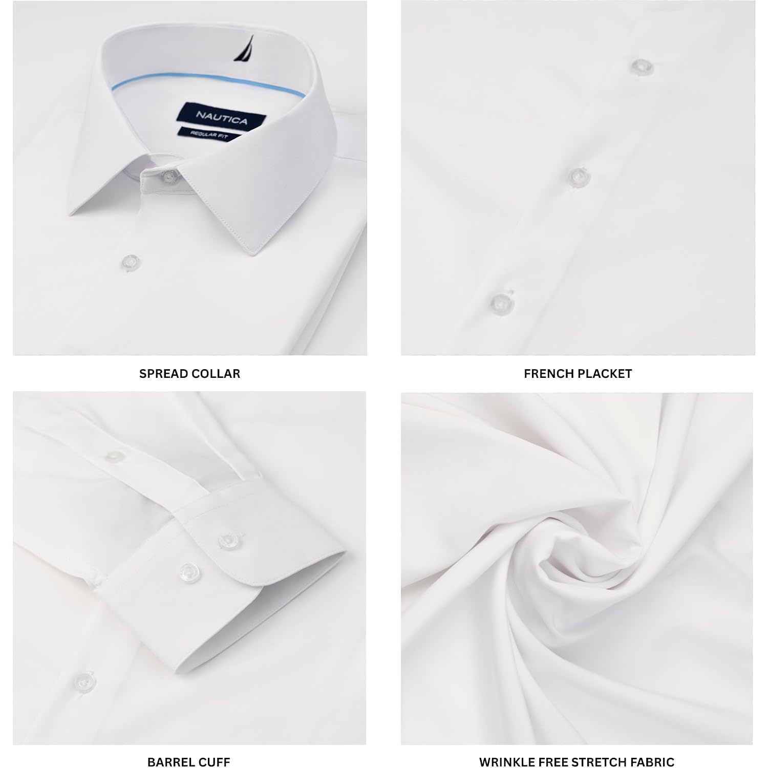 Nautica Slim Fit Mens Dress Shirts Long Sleeve Performance Polyester Fabric Wrinkle Free 4-Way Stretch