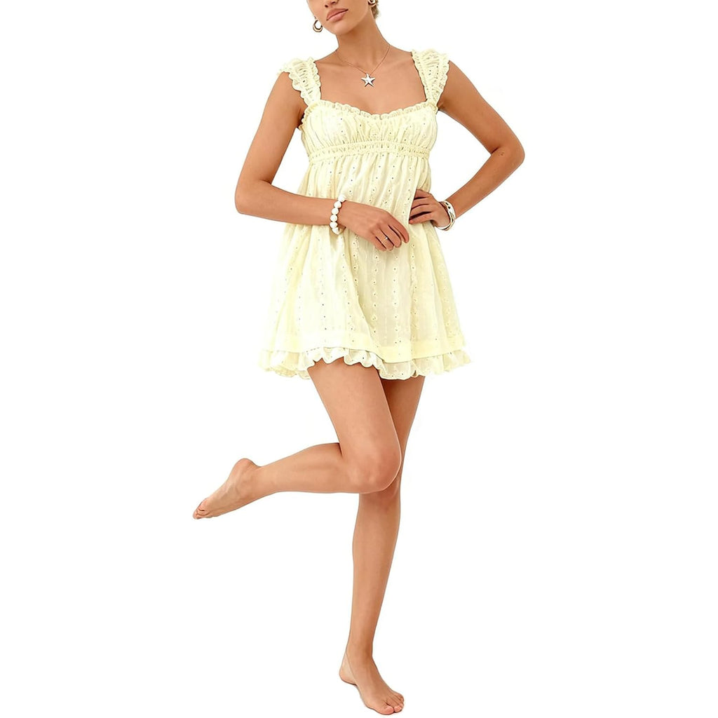 Women'S Summer Babydoll Mini Dress Spaghetti Strap Sleeveless Party Short Y2K Swing Dresses A Line Sundress