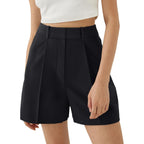 Womens Shorts Dressy High Waisted Wide Leg Tailored Shorts Pleated Business Casual Work Trouser Shorts Without Belts
