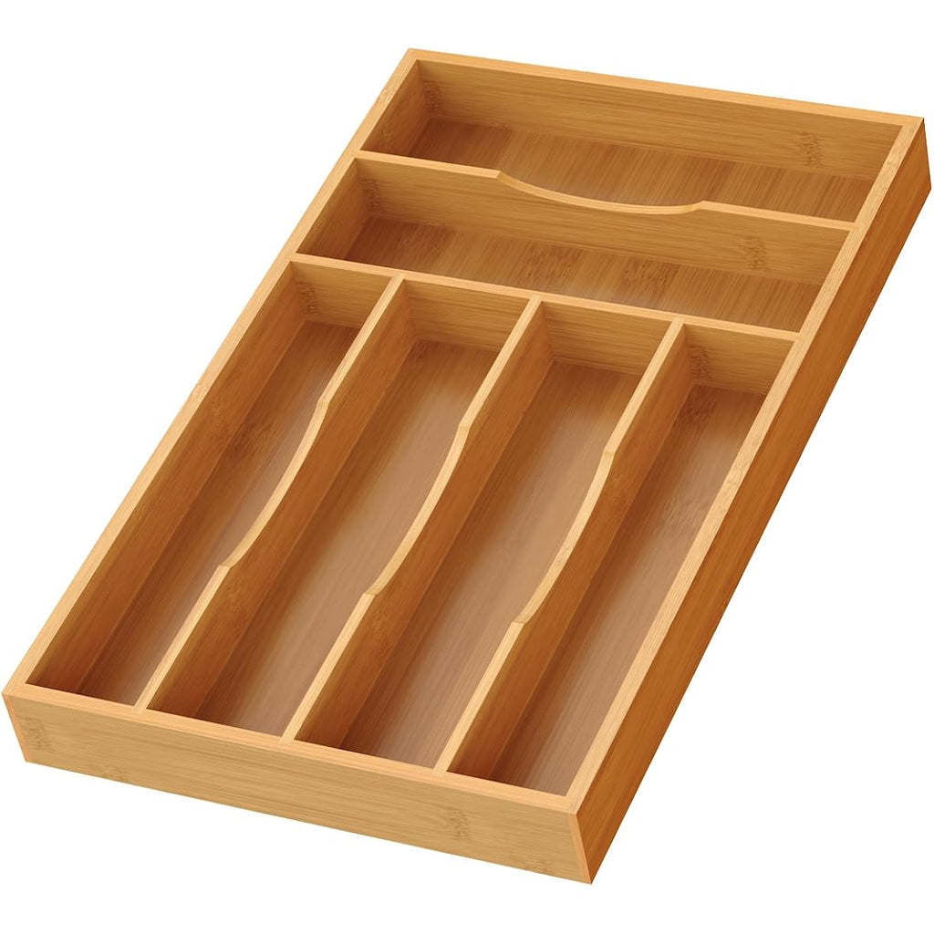 Bamboo Silverware Organizer, Bamboo Kitchen Drawer Cutlery Organizer, Utensil Holder, Flatware Organizer Tray (15.8"X9.5"X1.6")
