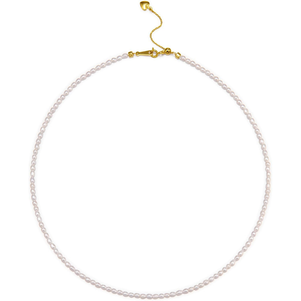 Freshwater Pearls Choker Necklace for Women Tiny Small Rice Pearl Strand Necklace 18K Gold Plated Bolo Lock