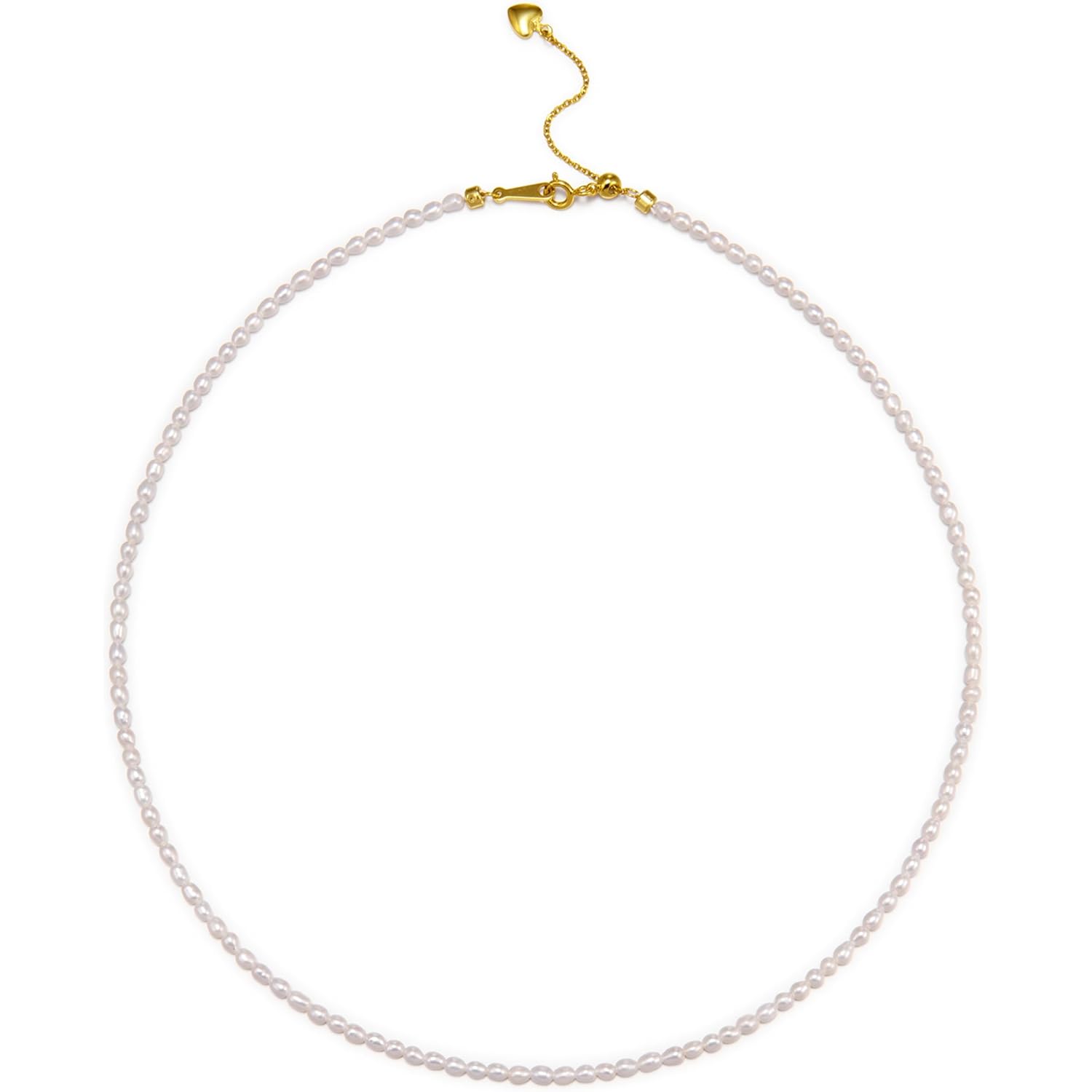 Freshwater Pearls Choker Necklace for Women Tiny Small Rice Pearl Strand Necklace 18K Gold Plated Bolo Lock