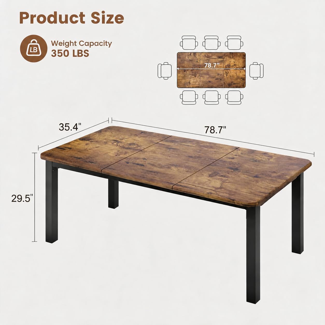 Garvee 78.7 Inch Industrial Dining Table For 8-10 People, Large Dinner Kitchen Tables With Sturdy Metal Frame, Multi-Use For Dining Room Living Room Indoor Restaurant Office Desk (Only Table)