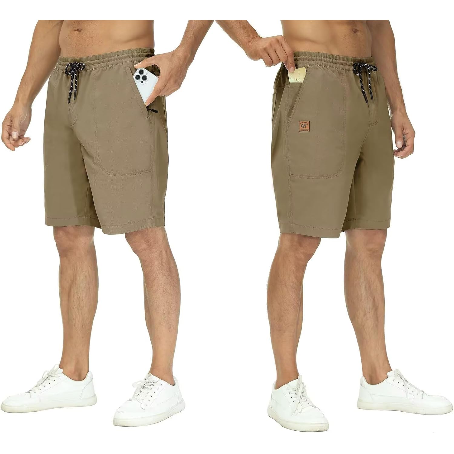 Qpngrp Men'S Stretch Waist Casual Shorts With 5 Pockets Include 1 Zipper Pocket