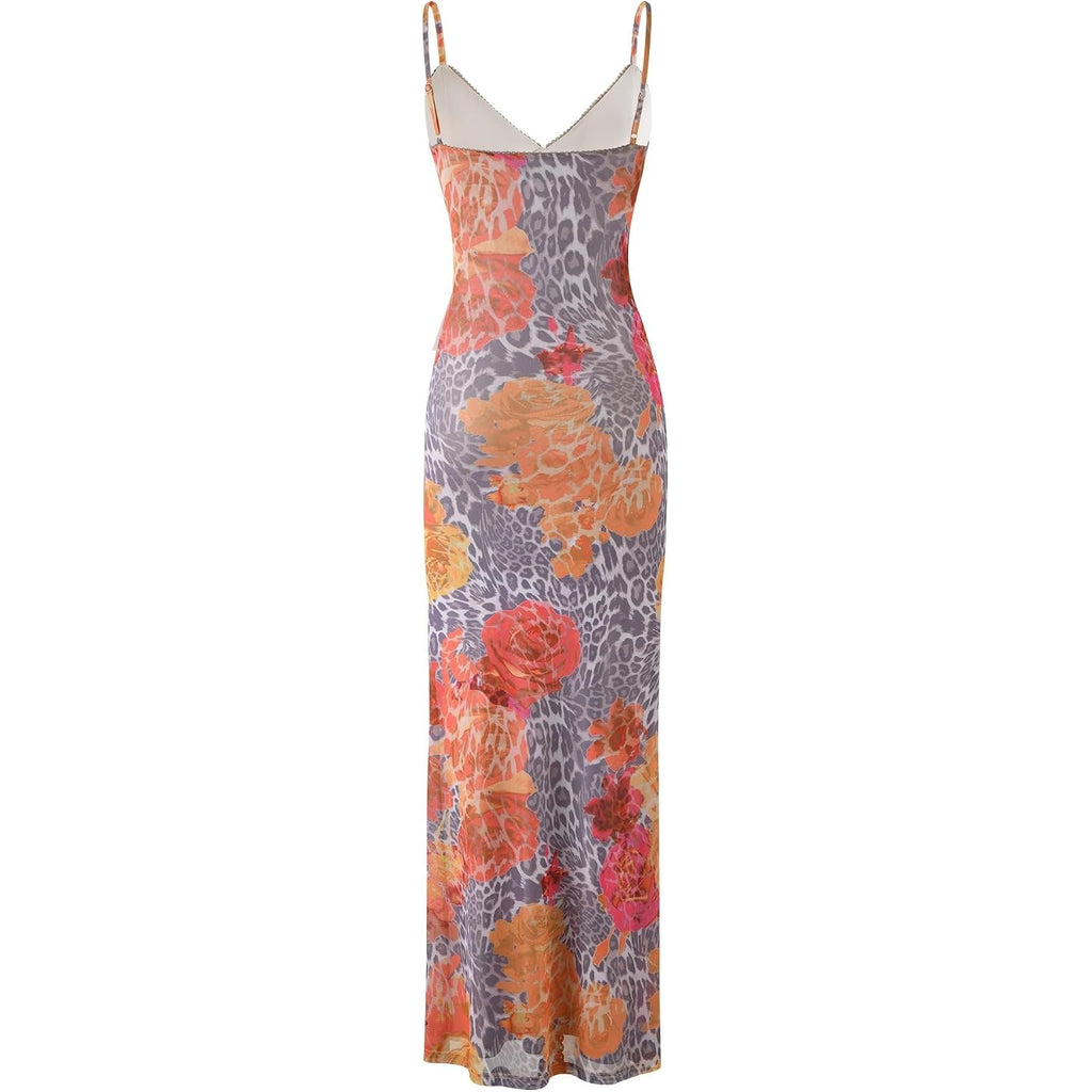Vancol Women Spaghetti Strap Satin Dresses Backless Hollow Casual Boho V Neck Dress Flowy Dress