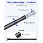 Closet Rods For Hanging Clothes, 17 To 84 Inches Stepless Adjustable Metal Closet Rod, 1.3 Inches Heavy Duty Clothes Hanging Rod For Closet Wardrobes Laundry Rv, Black
