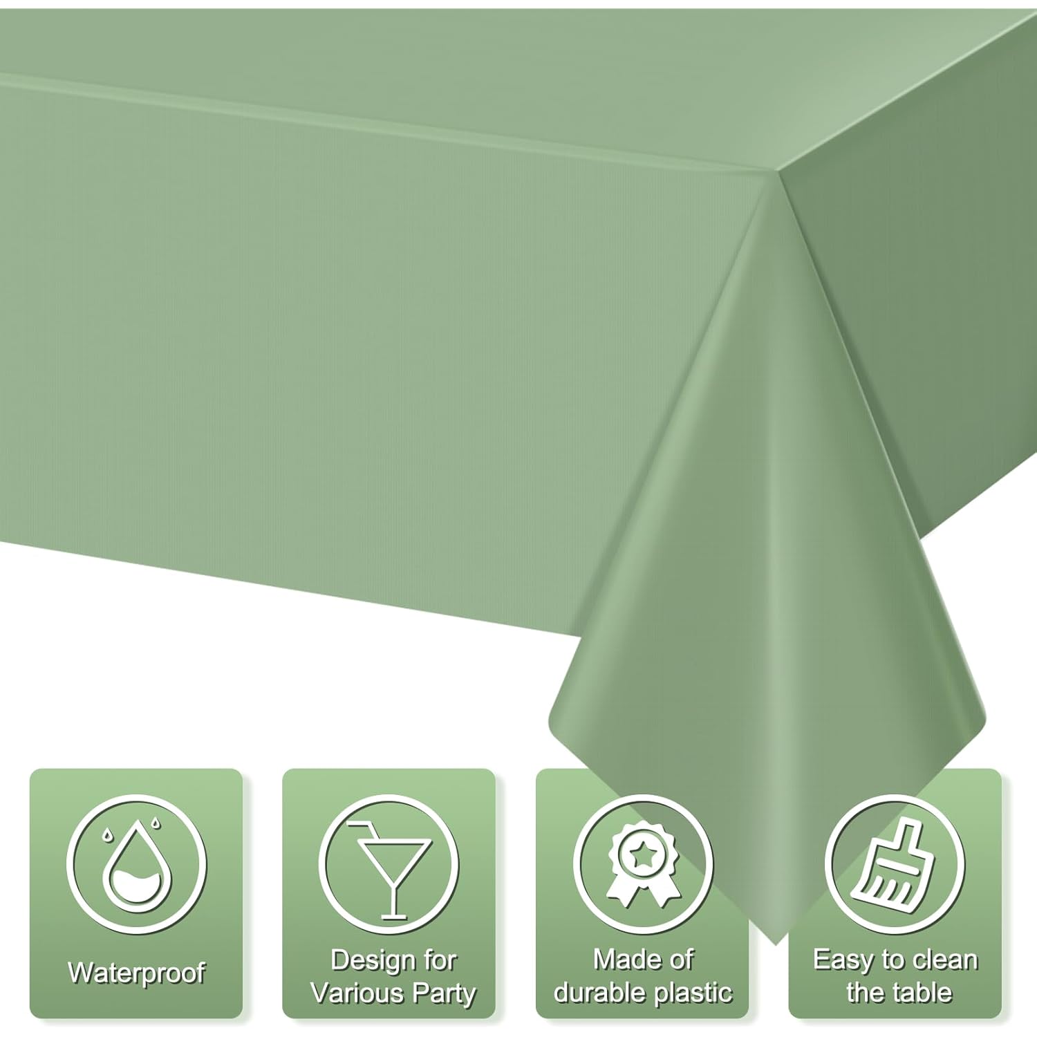 3Pack Sage Green Plastic Tablecloths for Rectangle Tables, Light Green Disposable Tablecloth, Waterproof Sage Green Table Cover for Birthday Bridal Wedding Baby Shower Party Decorations, 54 X 108Inch