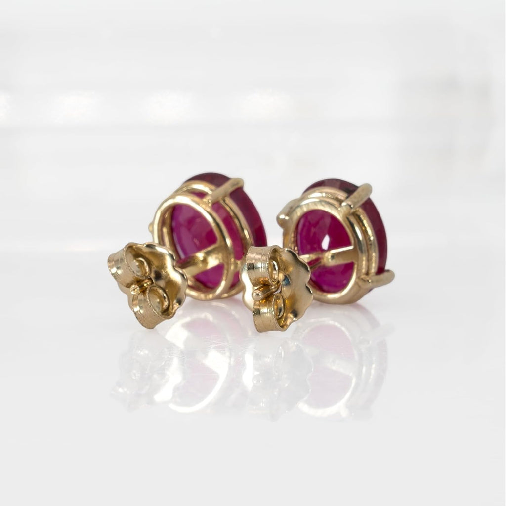 NNJ Madagascar Natural Ruby Solitaire Earrings for Women | Oval Cut Ruby Stud Earrings in 14K Solid Gold | July Birthstone | Birthday, Anniversary, Gemstone Jewellery Gift