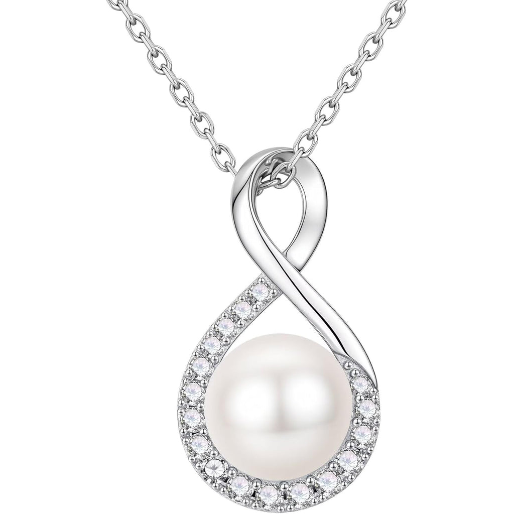 Iefil Mothers Day Gifts for Wife Women - 10-11mm Cultured Freshwater Pearl Necklace, Infinity Pearl Necklace, Anniversary Birthday Gifts for Wife Mom Girlfriend, 925 Sterling Silver