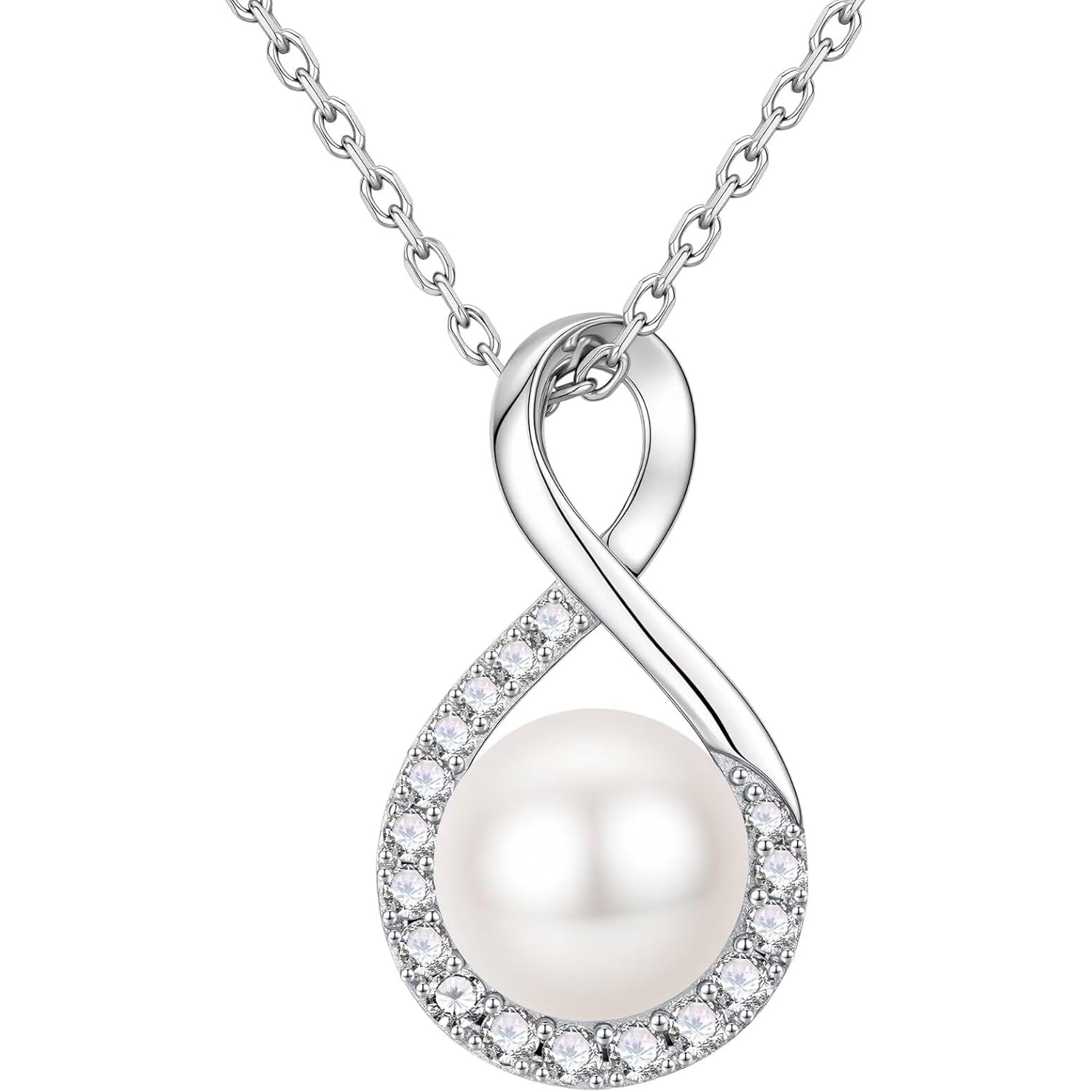 Iefil Mothers Day Gifts for Wife Women - 10-11mm Cultured Freshwater Pearl Necklace, Infinity Pearl Necklace, Anniversary Birthday Gifts for Wife Mom Girlfriend, 925 Sterling Silver