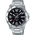 Casio Mtp-Vd01D-1Bv Men'S Enticer Stainless Steel Black Dial Casual Analog Sporty Watch, Silver, 48×42×10.7Mm, Quartz Movement