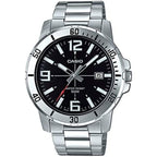 Casio Mtp-Vd01D-1Bv Men'S Enticer Stainless Steel Black Dial Casual Analog Sporty Watch, Silver, 48×42×10.7Mm, Quartz Movement