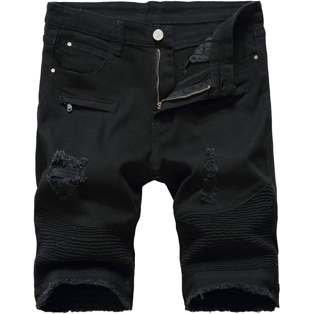 Men'S Casual Denim Shorts Classic Fit Ripped Distressed Summer Jeans Shorts