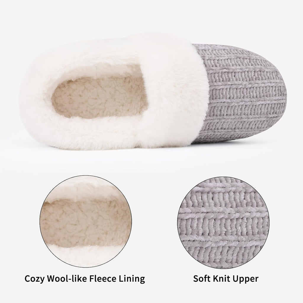 Evshine Women'S Fuzzy Memory Foam Slippers, Closed Back Knit Bedroom Slippers, Slip-On Warm House Shoes For Indoor & Outdoor Comfort