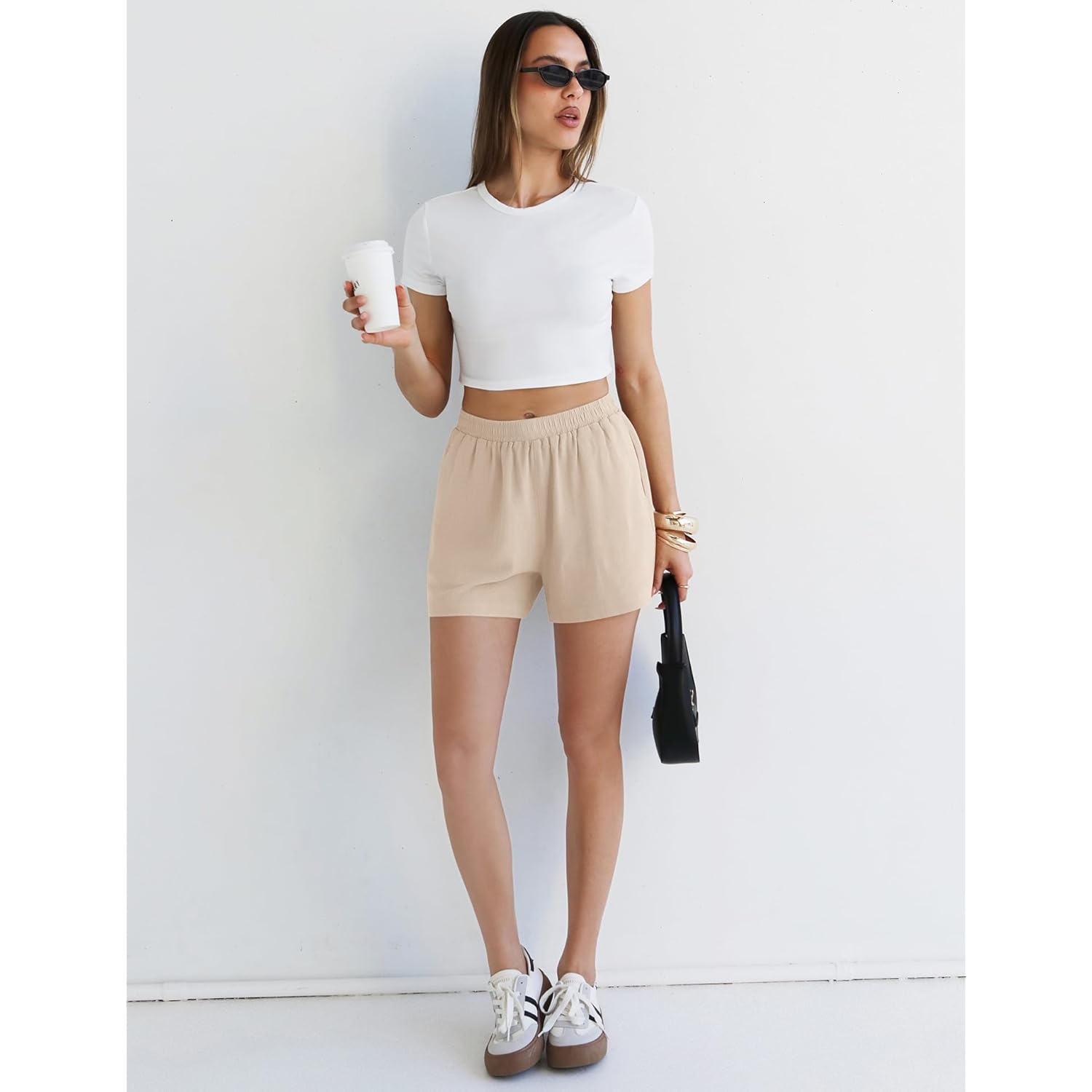 Linen Shorts for Women Summer Beach Casual Shorts Comfy Lightweight Vacation Cruise Outfits Lounge Pants with Pockets