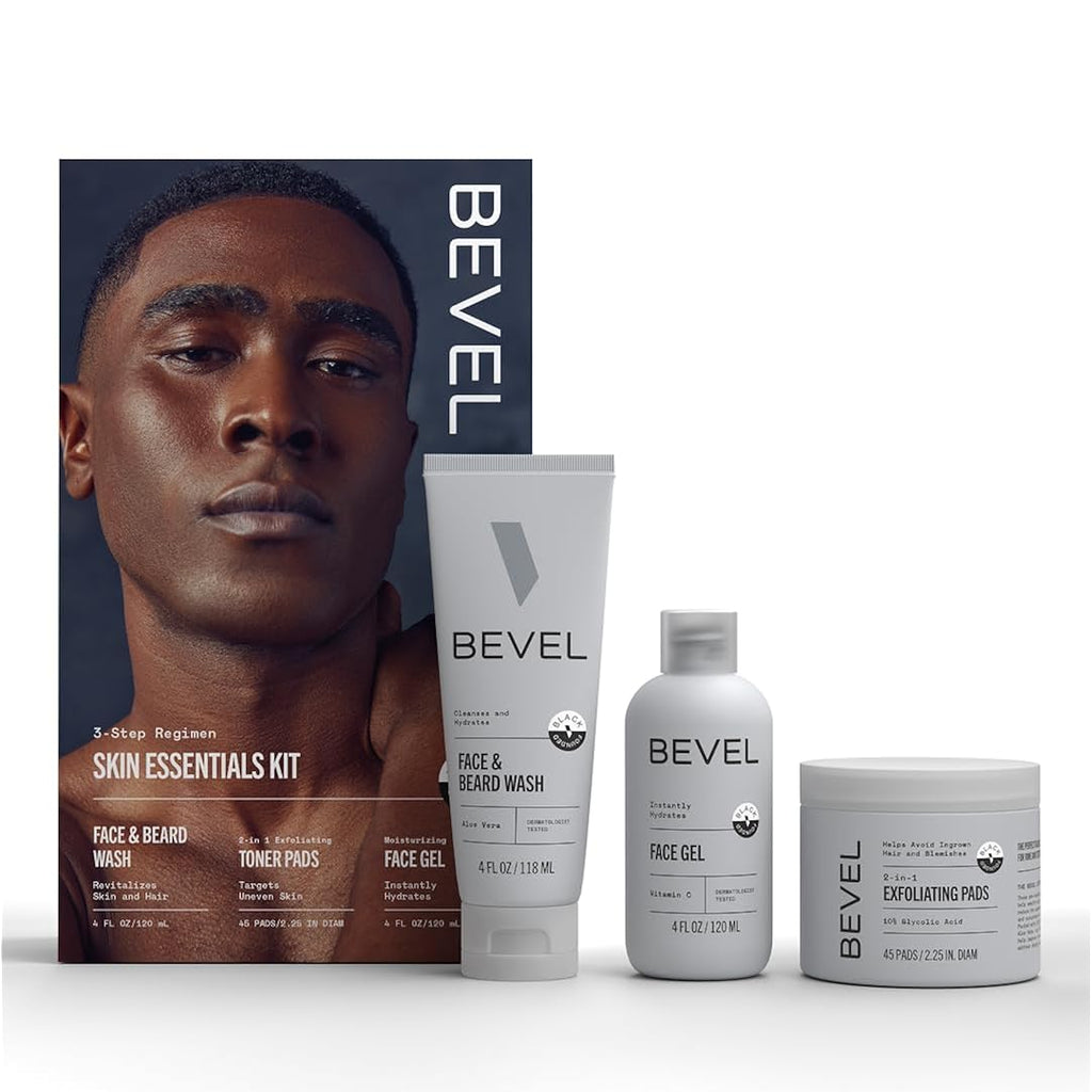 Bevel Facial Skin Care Set For Men - Mens Skincare Kit Routine Includes Face Wash With Aloe Vera, Glycolic Acid Exfoliating Pads, Lightweight Face Moisturizer, Helps Treat Blemishes And Bumps