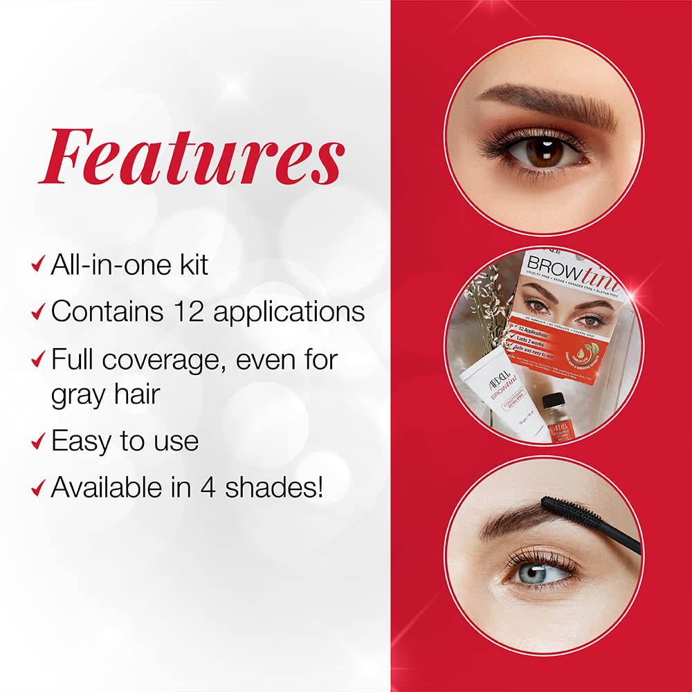 Ardell Brow Tint Kit, Medium Brown Eyebrow Tint Dye, Brow Color, 1 Pack | Enhances Brows With Natural Extracts, Complete Long-Lasting Colors For Fuller, More Defined Eyebrows, Lasts Up To 2 Weeks